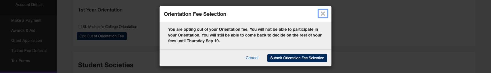 A confirmation regarding opting out of orientation