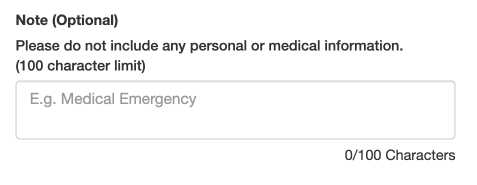A portion of a form showing an empty Note field.