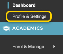 The ACORN main navigation with Profile & Settings highlighted.